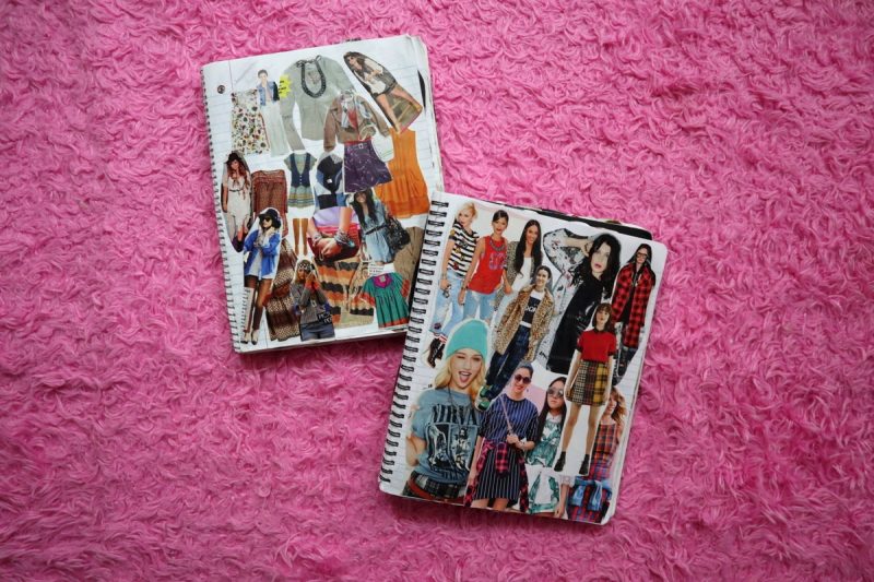 outfit inspiration notebooks on a furry pink rug