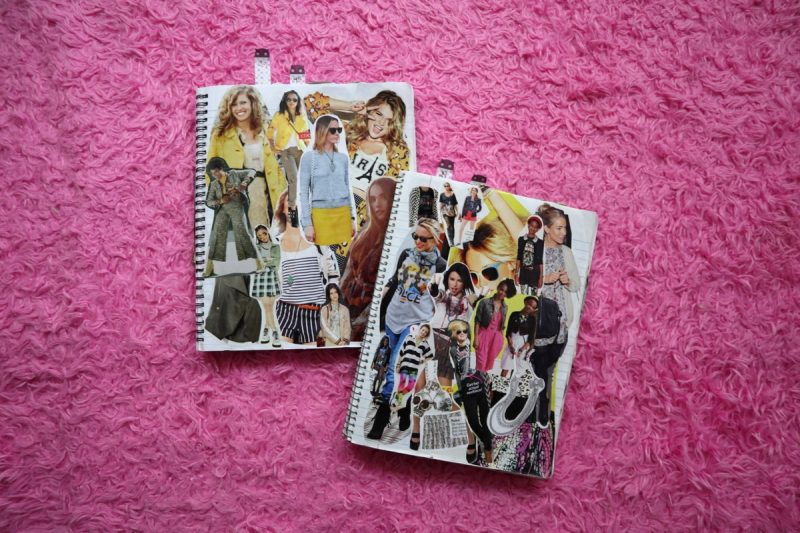 outfit inspiration notebooks on a furry pink rug