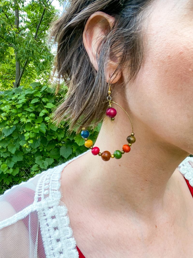 colorful beaded hoop earrings