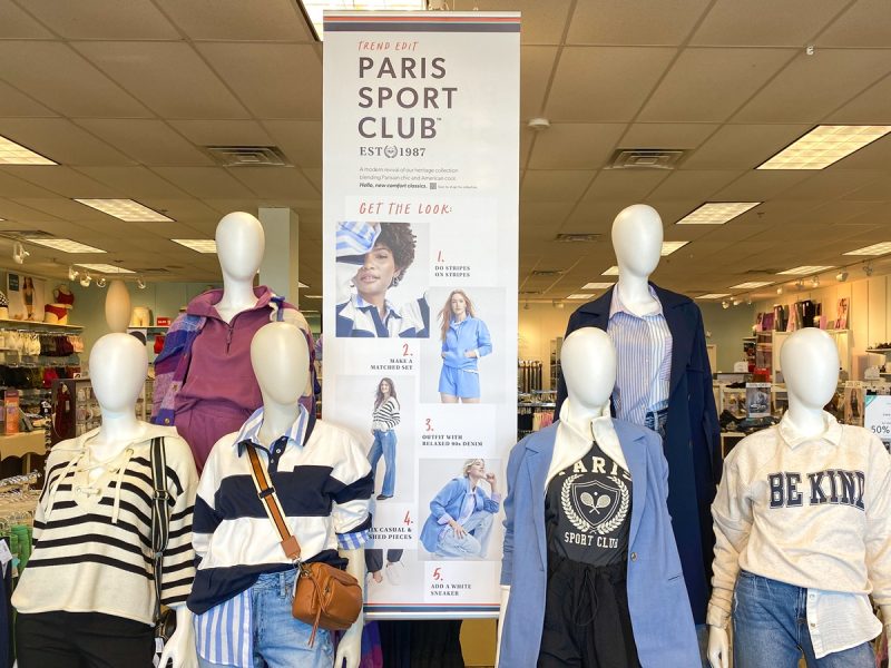 Everything You Need To Know About The Return of Paris Sport Club at Maurices | www.theoutfitrepeater.com mannequins dressed in preppy paris sport club outfits at a maurices clothing store